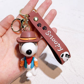 Peanuts PVC Double Ring Key Chain With Embossed Wrist Strap - Snoopy Cowboy - snoopn4pnuts.com