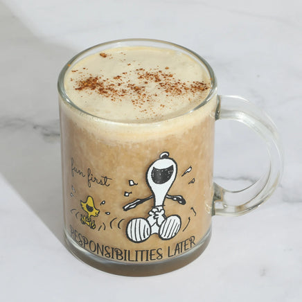 Snoopy Clear Glass Mug - Responsibilities Later - snoopn4pnuts.com