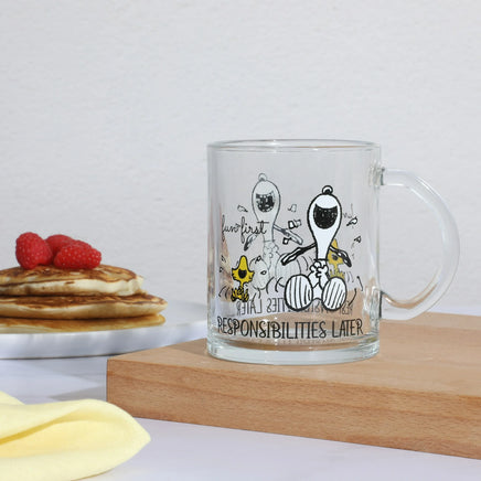Snoopy Clear Glass Mug - Responsibilities Later - snoopn4pnuts.com
