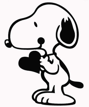 Snoopy Holds Heart Die - Cut Vinyl Decal - Black - snoopn4pnuts.com