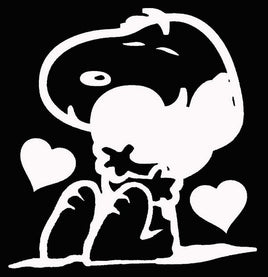 Snoopy Hugs Heart Die - Cut Vinyl Decal - White - snoopn4pnuts.com