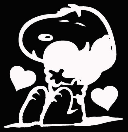 Snoopy Hugs Heart Die - Cut Vinyl Decal - White - snoopn4pnuts.com