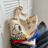 Snoopy Literary Ace Large Tote Bag With Zipper Closure