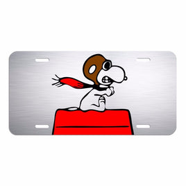 Snoopy Metal License Plate - Flying Ace (Faux Chrome Finish) - New But Near Mint (1-2 Extremely Tiny Scratches/Not Noticeable)