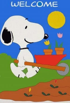 Peanuts Double - Sided Linen Flag - Gardening Welcome - snoopn4pnuts.com