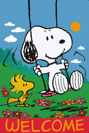 Peanuts Double - Sided Linen Flag - Swinging Welcome - snoopn4pnuts.com