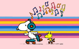 Peanuts Double - Sided Flag - Snoopy and Woodstock Rollerskating - snoopn4pnuts.com