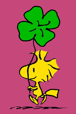 Peanuts Double - Sided Linen Flag - Woodstock Holding Lucky Clover (St. Patrick's Day) - snoopn4pnuts.com