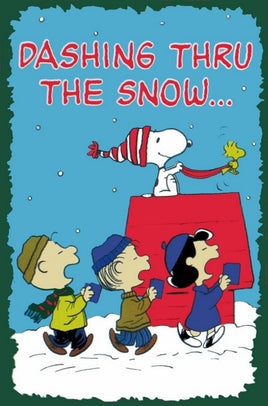 Peanuts Double - Sided Linen Flag - Dashing Through The Snow - snoopn4pnuts.com