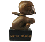 Snoopy Flying Ace Hand Carved (Teak) Wood Figurine From Manila - "World's Greatest"    RARE!