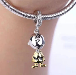 Charlie Brown 3 - D Sterling Silver Pendant / Charm With Gold - Tone Accents and Cubic Zirconia - Laden Hanging Ring - snoopn4pnuts.com
