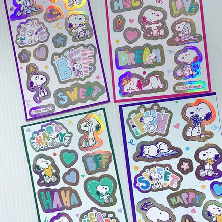Snoopy Holographic Glitter Sticker Set (Colors Vary According To Light Angles) - snoopn4pnuts.com