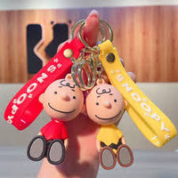 Peanuts PVC Double Ring Key Chain With Embossed Wrist Strap - Charlie Brown