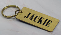 Knott's Berry Farm Brass Key Chain - "Jackie" Name Engraved On Back - snoopn4pnuts.com