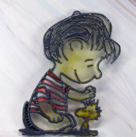 Linus Vintage Faux Stained Glass Window Decor (Suncatcher) - Colors Light and Faded - snoopn4pnuts.com