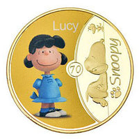 2020 Peanuts 70th Anniversary Gold-Plated Commemorative Half Dollar Coin - Lucy (Coin NEW But Tiny Chip In Acrylic Case)