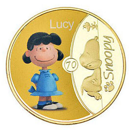 2020 Peanuts 70th Anniversary Gold-Plated Commemorative Half Dollar Coin - Lucy (Coin NEW But Tiny Chip In Acrylic Case)