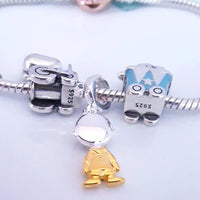 Charlie Brown 3 - D Sterling Silver Pendant / Charm With Gold - Tone Accents and Cubic Zirconia - Laden Hanging Ring - snoopn4pnuts.com