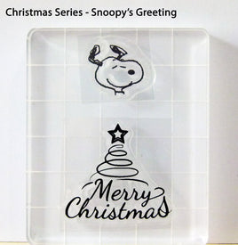 Peanuts Christmas Series 2-Piece Clear Vinyl Stamps On Thick Acrylic Block - Snoopy's Greeting (Same Pliability As Rubber!)