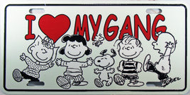 Peanuts Gang Metal License Plate - I Love My Gang  (Very Light Gray Background)