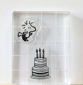 Peanuts Birthday Series 2-Piece Clear Vinyl Stamps On Thick Acrylic Block - Woodstock's Cake (Same Pliability As Rubber!)