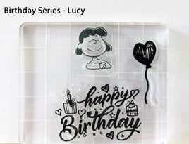 Peanuts Birthday Series 3-Piece Clear Vinyl Stamps On Thick Acrylic Block - Lucy (Same Pliability As Rubber!)