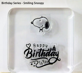 Peanuts Birthday Series 2-Piece Clear Vinyl Stamps On Thick Acrylic Block - Snoopy's Birthday Greeting (Same Pliability As Rubber!)