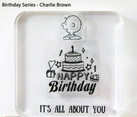 Peanuts Birthday Series 3-Piece Clear Vinyl Stamps On Thick Acrylic Block - Charlie Brown (Same Pliability As Rubber!)