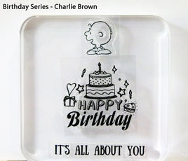 Peanuts Birthday Series 3-Piece Clear Vinyl Stamps On Thick Acrylic Block - Charlie Brown (Same Pliability As Rubber!)