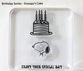 Peanuts Birthday Series 3-Piece Clear Vinyl Stamps On Thick Acrylic Block - Snoopy's Cake (Same Pliability As Rubber!)