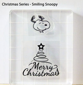 Peanuts Christmas Series 2-Piece Clear Vinyl Stamps On Thick Acrylic Block - Smiling Snoopy (Same Pliability As Rubber!)