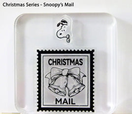 Peanuts Christmas Series 2-Piece Clear Vinyl Stamps On Thick Acrylic Block - Snoopy's Mail (Same Pliability As Rubber!)