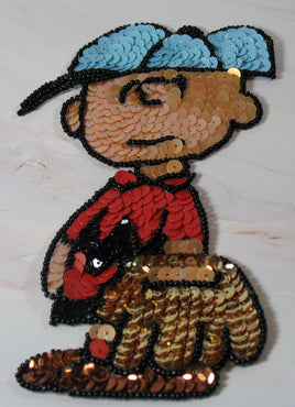 Charlie Brown Large Sequined and Beaded Patch (Sew On) - RARE! - snoopn4pnuts.com