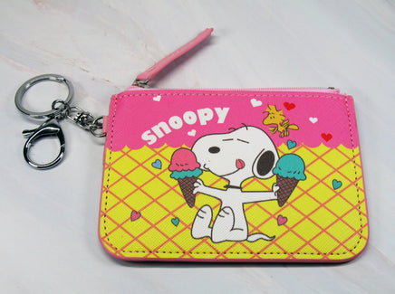Peanuts Vinyl Change Purse / Double - Ring Key Chain Combo With License Pocket - Ice Cream Cone - snoopn4pnuts.com
