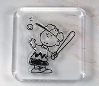 Peanuts Clear Vinyl Stamp On Thick Acrylic Block - Charlie Brown Baseball