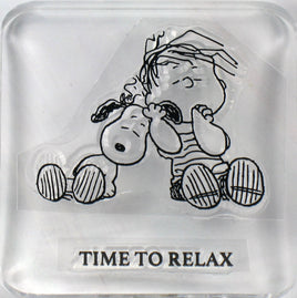 Peanuts 2 - Piece Clear Vinyl Stamps On Thick Acrylic Block - Linus "Time To Relax" - snoopn4pnuts.com