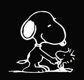 Snoopy and Woodstock Shake "Hands" Die - Cut Vinyl Decal - White - snoopn4pnuts.com