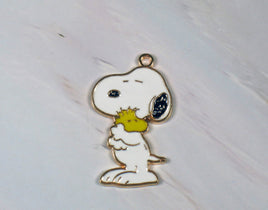 Snoopy Hugs Woodstock Gold - Tone and Enamel Charm - snoopn4pnuts.com