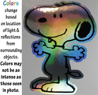 Snoopy Die-Cut Vinyl HOLOGRAPHIC Decal (Solid Fill-Full Color) - Colors Change With Light Direction and Intensity