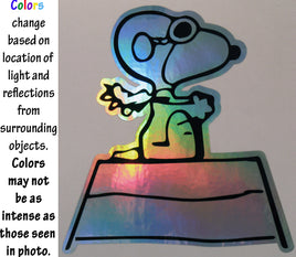 Flying Ace Snoopy Indoor/Outdoor Die - Cut Vinyl HOLOGRAPHIC Decal (Solid Fill - Full Color) - Colors Change With Light Direction and Intensity - snoopn4pnuts.com