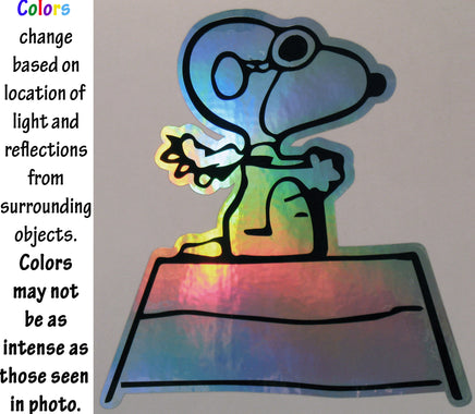 Flying Ace Snoopy Indoor/Outdoor Die - Cut Vinyl HOLOGRAPHIC Decal (Solid Fill - Full Color) - Colors Change With Light Direction and Intensity - snoopn4pnuts.com