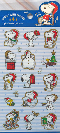 Snoopy Christmas Sticker Set With Gold Metallic Borders (Shiny Gold Borders!) - snoopn4pnuts.com