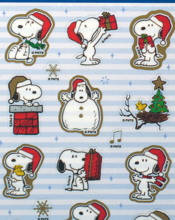 Snoopy Christmas Sticker Set With Gold Metallic Borders (Shiny Gold Borders!) - snoopn4pnuts.com