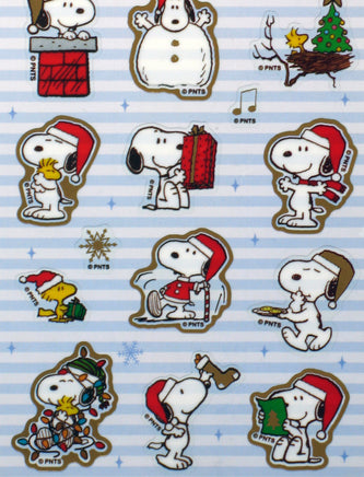 Snoopy Christmas Sticker Set With Gold Metallic Borders (Shiny Gold Borders!) - snoopn4pnuts.com