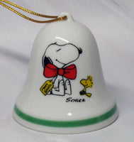 1976 Peanuts Porcelain Christmas Bell Ornament - Snoopy Wrapped