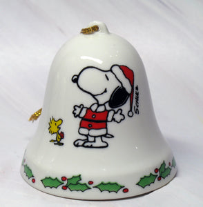 1975 Peanuts Porcelain Christmas Bell Ornament - Snoopy Santa