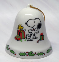 1977 Peanuts Porcelain Christmas Bell Ornament - Wrapping Gifts