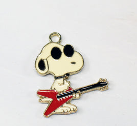 Snoopy Joe Cool Electric Guitar Metal and Enamel Charm (Cream Colored Background) - snoopn4pnuts.com