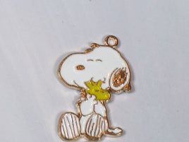 Snoopy Hugs Woodstock Gold - Tone and Enamel Charm - snoopn4pnuts.com