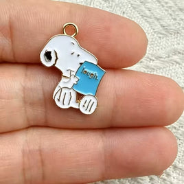 Snoopy Holding Book or Paper Enamel Charm  ("Lough"....Laugh Misspelled?)  -  ON SALE!